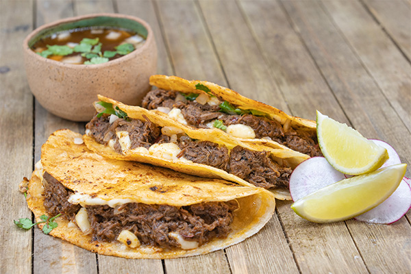Beef Birria Tacos, a few of our Barclay-Kingston, Cherry Hill authentic Mexican tacos.