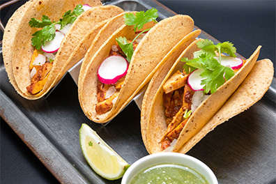 Three tacos from our Mexican restaurant near Lawnside, New Jersey.