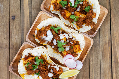 Three tacos served at our Mexican Restaurant near Lawnside NJ.