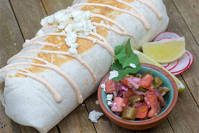 Burrito created for Barclay-Kingston, Cherry Hill Mexican food delivery service.