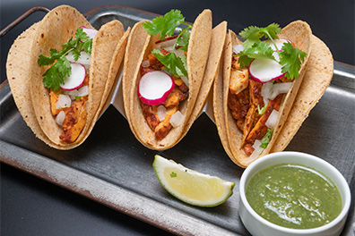 Three Chicken Tacos made for Mexican food delivery near Barclay-Kingston, Cherry Hill, New Jersey.